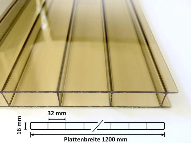Stegplatte Acryl 16/32 1200 bronze mit Querschnitt Stegplatte Acryl 16/32 1200 bronze mit Querschnitt